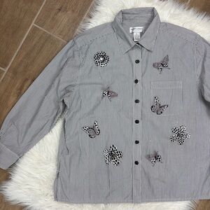 Vintage Draper’s & Damon’s Striped Butterfly Appliqué Shirt